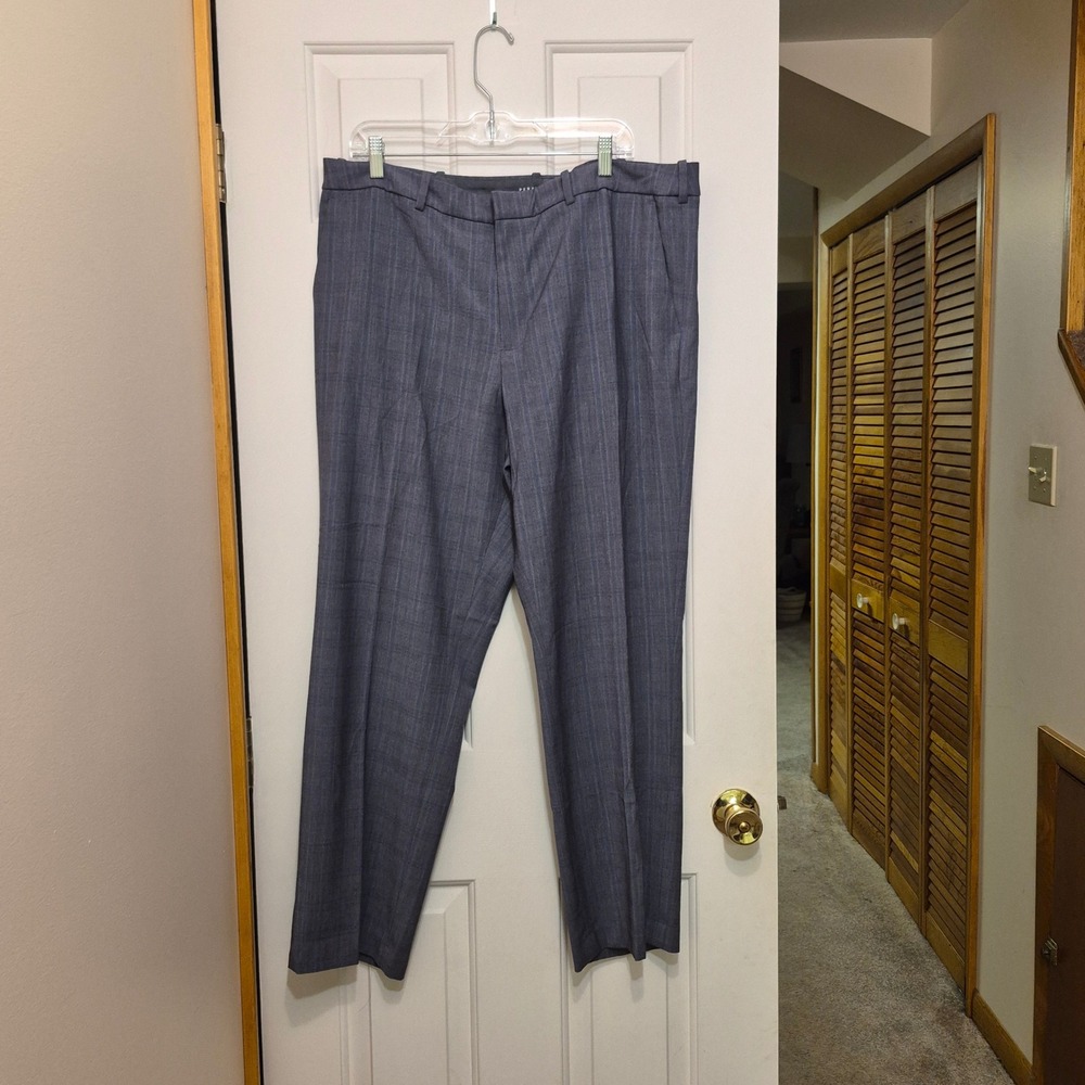 Perry Ellis Portfolio Mens Modern Fit Blue Plaid Dress Pants Trousers 38x29
